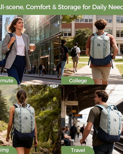 INUK Laptop Backpack for College Students & Work, 25L Lightweight Waterproof Backpack for Business Travel, Hiking Daypack with Padded Sleeve and Safety Whistle, Made from Recycled Materials，Green