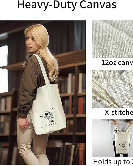 Tote Bag for Women, Reusable Zippered Canvas Bag with Handles Pocket Thick Canvas, for Grocery Shopping Beach Gift