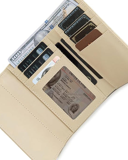 Montana West Small Womens Wallet Western Embossed Floral Women's Wallets Trifold RFID Wallet Women Ladies Female Compact Wallet Travel Clutch Wallett Apricot with ID Window