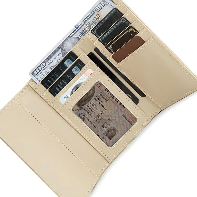 Montana West Small Womens Wallet Western Embossed Floral Women's Wallets Trifold RFID Wallet Women Ladies Female Compact Wallet Travel Clutch Wallett Apricot with ID Window