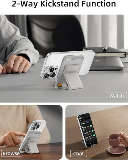 Magnetic Phone Wallet with Angle Adjustable Stand, Leather Card Holder for iPhone 16/15/14/13/12 Series (Not for iPhone Mini), 1 Slot, 6 Cards, Stone