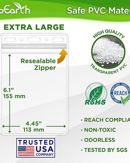 EcoEarth 4x6 Inch Passport & Card Holders with Soft Edge (Clear, 100 PK) - Extra Large (XXL) Vertical ID Holder - Resealable and Waterproof Identification Name Card Holder