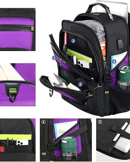 Z-MGKISS 52L Travel Backpack for Women, Large Waterproof Anti-Theft Backpack 17.3 Inch with USB Port, TSA-Approved Daypack, Gifts for Women Teacher Business College, Purple