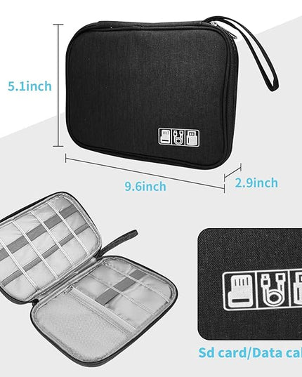 Electronics Organizer Travel Case,Electronic Accessories Storage Bag,Portable Waterproof Cable Organizer Bag,with 5 Cable Ties，for Travel,Work-Black