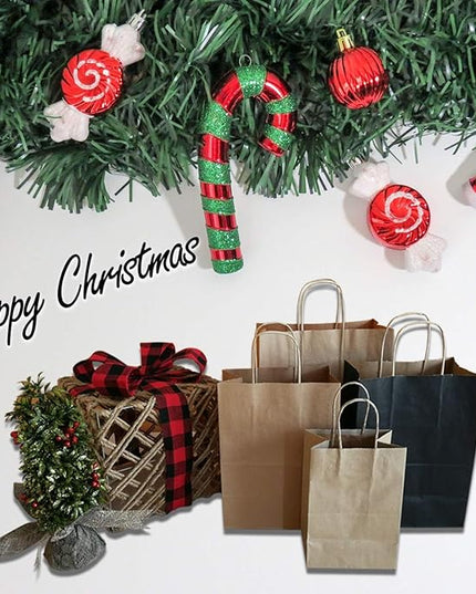 Qutuus Black Paper Gift Bags with Handles Bulk - 600 Pcs 8"x4.5"x10" Black Gift Bags, Kraft Bags for Retail, Shopping, Party, Goody, Business.