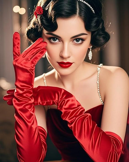 THARAHT Women Long Gloves with Satin Elbow Length for 1920s Opera Tea Party Costumes Bridal Evening Dress