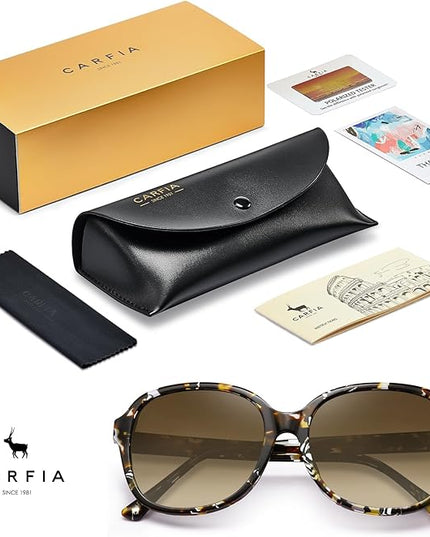 CARFIA Acetate Oversized Square Polarized Sunglasses for Women UV Protection Retro Trendy Big Shades