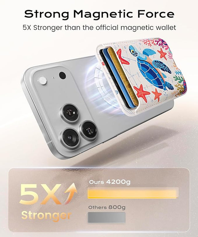 Magnetic Mag-safe Wallet Cell Phone Card Holder for Phone Case with Mag-Safe, Stronger Magnetic RFID Leather Phone Wallet Stick on for iPhone 17/16/15/14/13/12 Series, Fit 3 Cards