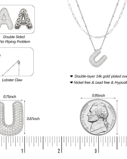 LUCA SMITH Initial Necklaces for Women, Dainty Balloon Bubble Letter, Name Letter Alphabet Pendant Layered Choker Chain Jewelry Gift