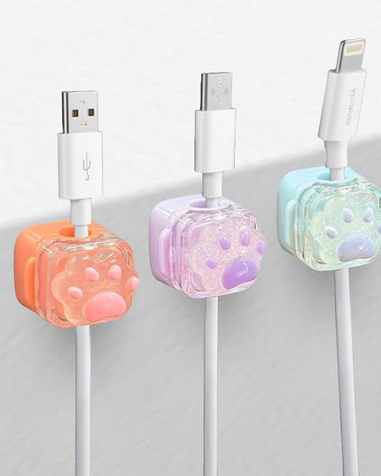 3Pack Magnetic Cable Clips for Nightstand, Adhesive Night-Glowing Cord Holder Organizer for Office Home Desk Wall Car (Cat)