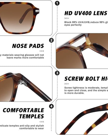 Retro Aviator Sunglasses for Women Men Trendy Classic Square 70s 80s 90s Vintage Shades Double Bridge Aviators FZN813