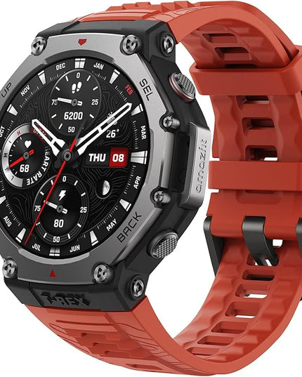 Amazfit T-Rex 3 Rugged/Military Smart Watch 48mm, 27 Day Battery, GPS (with Privacy), Offline Maps, 328 Feet Water-Resistant, 170 Fitness/Sport Modes, AI, Voice Control, for Android or iPhone, Lava