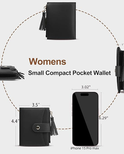 yiijay Small Wallet for Women RFID Blocking Tassle Bifold Slim Thin Leather Wallet Credit Card Holder Wallet Ladies Mini Wallet with Zipper Pocket