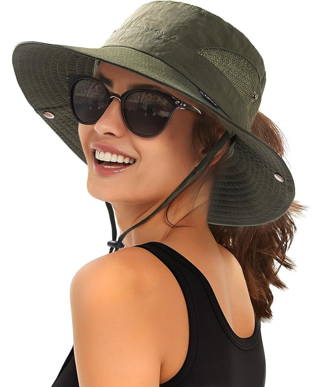 FURTALK Womens Sun Hat with Ponytail Hole Beach Hiking Summer Wide Brim UPF 80+ Outdoor Protection Foldable Bucket Hat