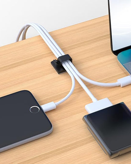 100PCS Adhesive Cable Clips, Wire Holder Organizer Cord Management, Cable Staples Outdoor Strong Cord Clips for Wall, Desk, Christmas Lights, String Lights, TV PC Ethernet Cable, Black Small