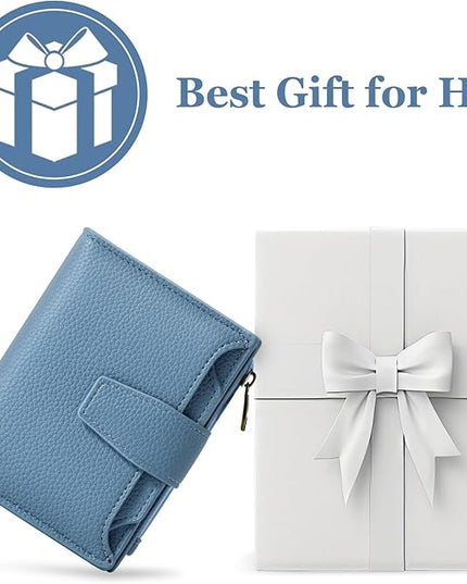 Airkit Small Wallet Women RFID Blocking Soft Leather Bifold Compact Card Holder Wallet for Women with Zipper Coin Pocket 4 ID Window