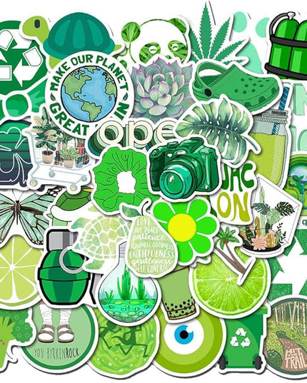 Girl's Colorful Aesthetic Stickers - Waterproof Cute Stickers 50 PCS for Water Bottle, Laptop, Phone - Teens & Kids (Green)