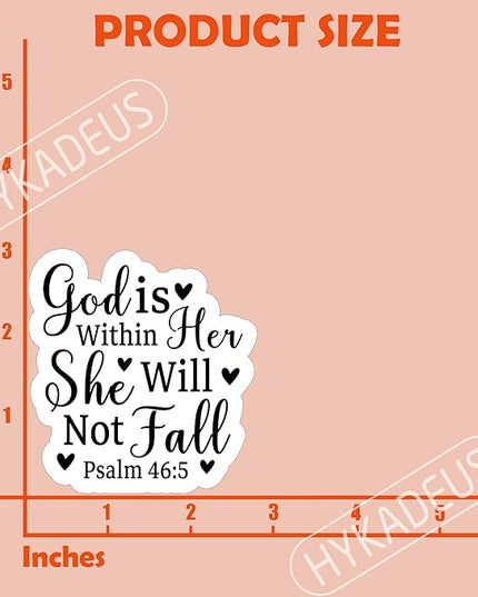 (3Pcs) God is Within Her She Will Not Fall Sticker – Inspirational Christian Vinyl Decal, Psalm 46:5 Scripture Stickers for Women – Waterproof for Laptop, Tumbler, Water Bottle – 3" x 2.8"