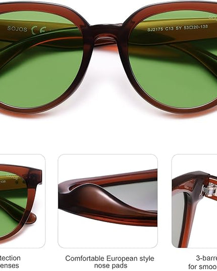 SOJOS Trendy Cat Eye Round Polarized Sunglasses for Women Fashion UV Protection Sunnies Sunglasses SJ2175