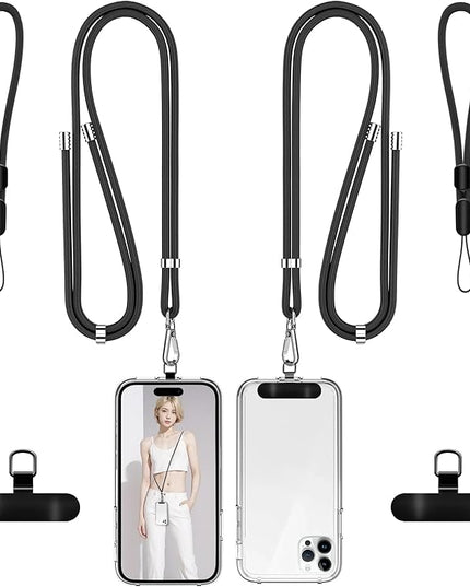 takyu Phone Lanyard, 2 Pack Adjustable CellPhone Lanyard Crossbody Neck Strap and 2 Pack Phone Wrist Strap with 2x Tether Metal Tabs for iPhone Android Smartphones-Black