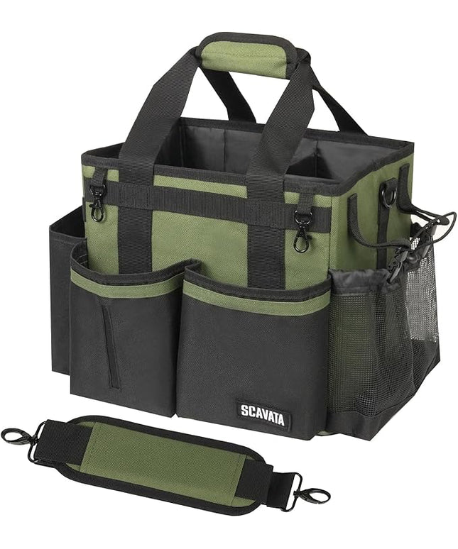 Compact Wearable Cleaning Caddy, Small Cleaning Caddy Supplies Organizer with Handle & Shoulder Straps for Housekeepers, Under Sink & Car Cleaning Tool Organizers Bag (Armygreen)