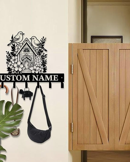 peanut case Customized Keys Holder - Personalized Birds Flower Key Hooks Wall Metal Sign Decor,Wall Holder, Garden,Door Hook (Style A)