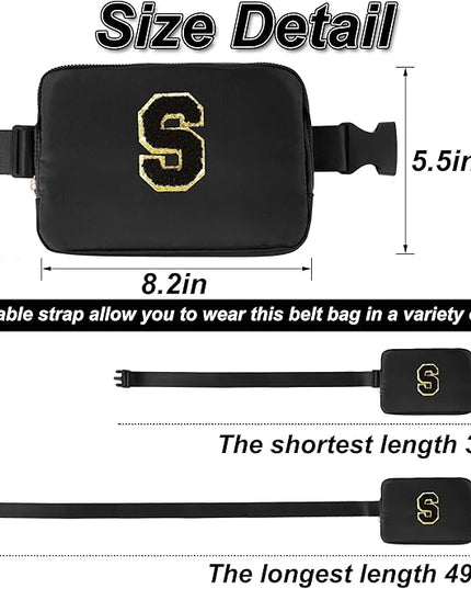 Uygafly Personalized Belt Bag for Women Girls - Fashion Mini Waist Packs with Adjustable Strap - Trendy Travel Fanny Pack Crossbody Bags with Initial Letter - Teen Gifts | Black,S