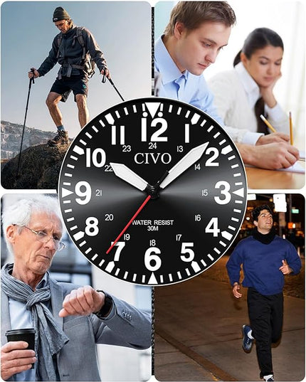 CIVO Analog Wrist Watches for Men: Waterproof Stainless Steel Mens Watches - Silver Watch with Easy Read Dial Men's Watch for Gift
