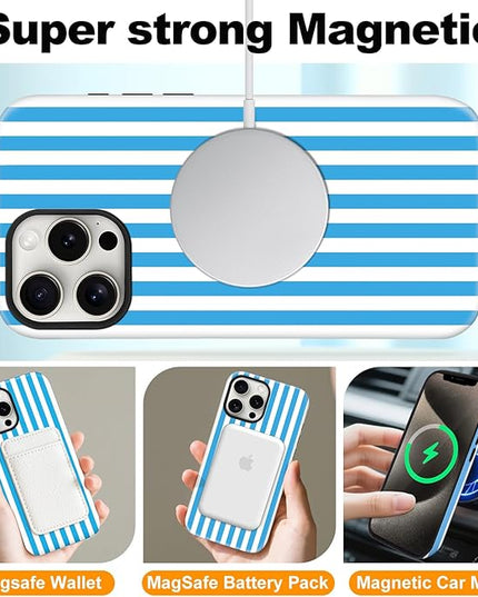 Magnetic for iPhone 13 Pro Max Case Cute Stripes Phone Case, Shockproof Slim TPU and Hard PC Protective Phone Cover Compatible with MagSafe Designed for Women Girls, Deep Blue