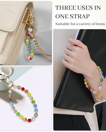 Phone Charm for Women, Anti-Theft Phone Wrist Strap Hands-Free, Crystal Beaded Chain, Detachable Cellphone Lanyard with Tether Tab