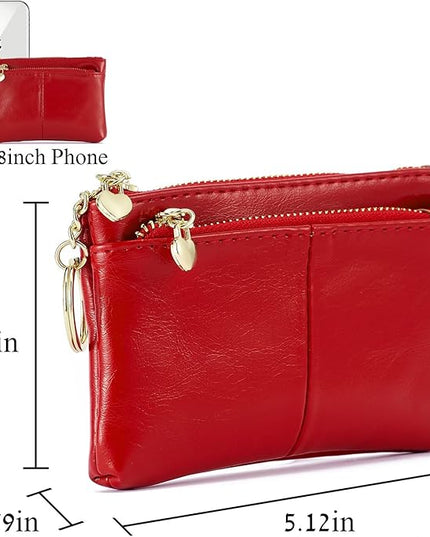 ZOOEASS Women PU Leather Zip Mini Coin Purse With Key Ring Triple Zipper Card Holder Wallet(Red)