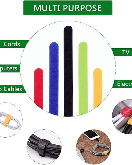 OneLeaf 60 Pcs Reusable Fastening Cable Ties with Hook and Loop, Multi-Purpose Cable Straps Wire Ties Cable Management, Adjustable Cord organizer Ties for Computer/TV/Electronics, 3 Sizes and 5 Colors