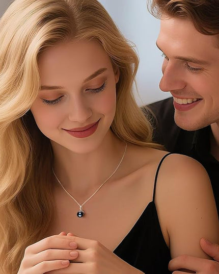 Iefil 10-11mm Tahitian Black Pearl & Freshwater Pearl Necklace - S925 Sterling Silver Pearls Necklace, Anniversary Birthday Gifts for Women Wife Girlfriend Mom