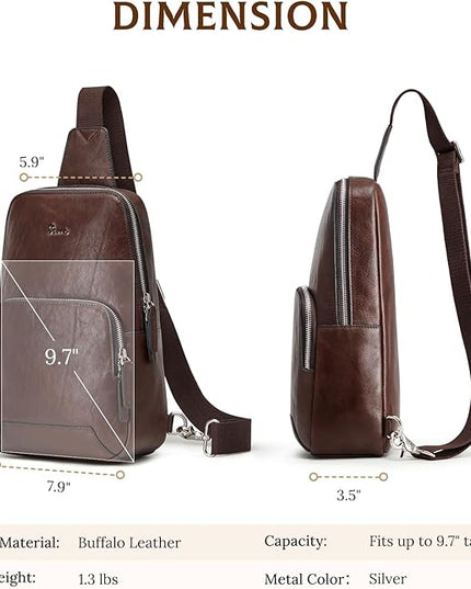 S-ZONE Sling Bag for Men Women RFID Blocking Genuine Leather Crossbody Shoulder Bag Backpack Hiking Daypack Travel