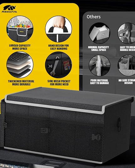 MIKKUPPA Car Trunk Organizer - 65L Collapsible Trunk Organizer with Lid, Sturdy Car Storage for SUV Auto Truck Van with Adjustable Straps and Non Slip Bottom