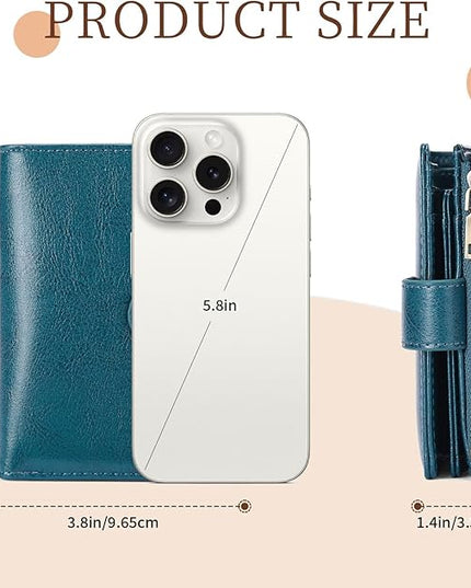 GAEKEAO Small Wallet for Women, Bifold Leather RFID Blocking Ladies Compact Card Holder with Zipper Pocket & ID Window