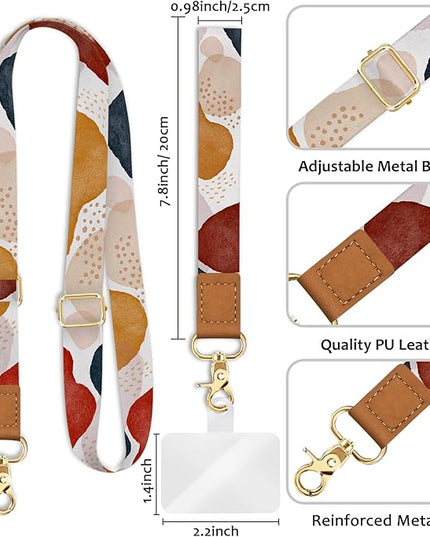 Phone Lanyard Crossbody Wrist Strap, Boho Abstract Art Cell Phone Lanyards for Around the Neck Wristlet Shoulder, Adjustable Cute Strap for Car Keys Keychain Wallet ID Badge