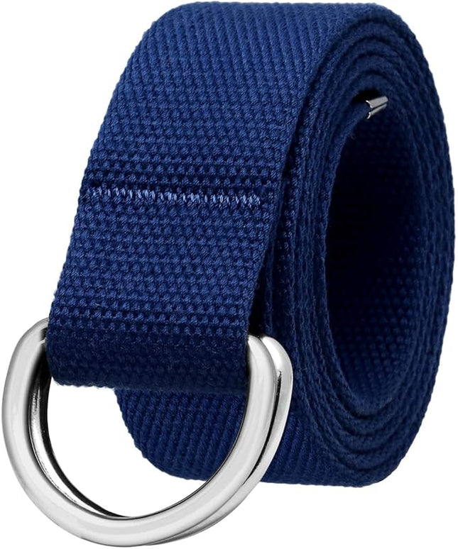 Falari Canvas Web Belt Metal Double D Ring Buckle for Men Women Casual Cloth Military Style Belt 1 1/2" Wide