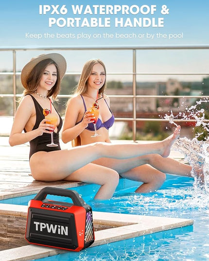 Portable Bluetooth Speakers - Wireless Speaker 80W Peak, Loud Speaker with Light, Strong Bass, BT 5.3, TWS, IPX6 Waterproof, 20H Playtime for Home Party Outdoor Beach Camping - Red