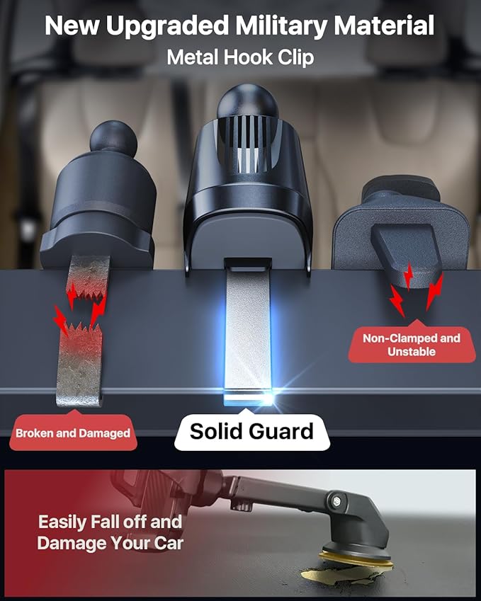 YRU Phone Holders for Your Car [2026 Upgraded Military Metal Hook], Cellphone Holder Car[No Fear of Bumps] Vent Phone Mount Truck Compatible with iPhone17 16 15 14 13 12 Samsung Android, Black