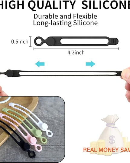 20pcs Silicone Cable Ties,Reusable Cable Management Organizer, Wire Ties，Travel Cord Ties，Cord Organizer for Bundling Cable Cords in Home,Office,Kitchen,School(White Black)