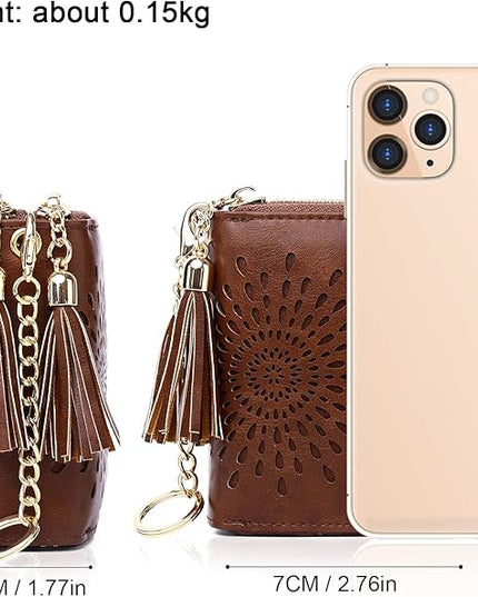 APHISON RFID Credit Card Holder Zipper Card Case Keychain Small Wallet for Women 1942-2 COFFEE