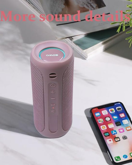 SOWO Outdoor Wireless Portable Bluetooth Speaker, IPX7 Waterproof Speaker, 25W Loud Sound, Bassboom Technology, TWS Pairing, 16H Playtime with Lights - Pink