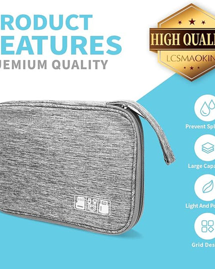 Electronics Organizer Travel Case,Electronic Accessories Storage Bag,Portable Waterproof Cable Organizer Bag,with 5 Cable Ties，for Travel,Work-Grey