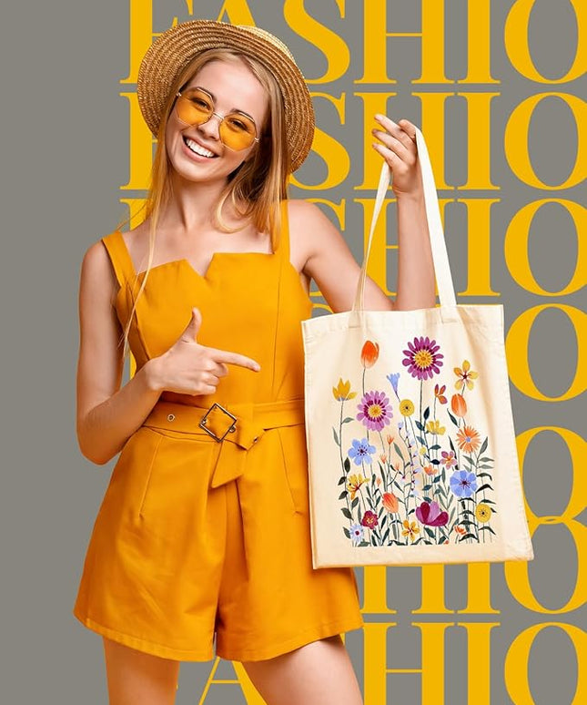 AUSVKAI Canvas Tote Bag for Women, Aesthetic Cute Grocery Grocery Reusable Cotton Gift Bag for Shooping Beach Trendy Gifts