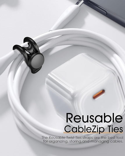 Nearockle Silicone Cable Ties Cord Organizer for Cable Management, 20Pcs 3" and 4.5" Reusable Cable Organizer Electronic Accessories for Home, Office, Kitchen, School, Travel (Black)