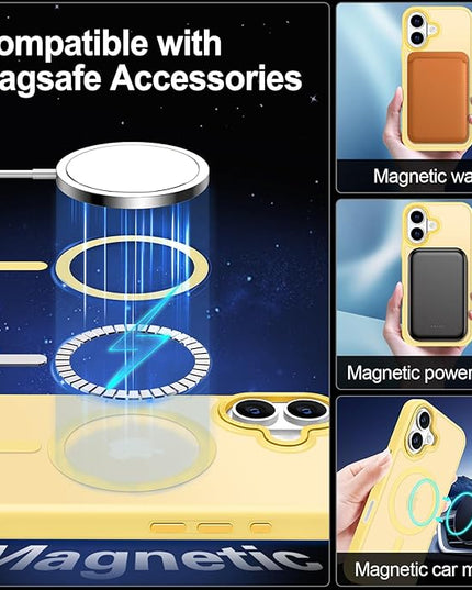 Hython Case for iPhone 16 Case Magnetic Translucent Matte Phone Cases 6.1" [Compatible with MagSafe] Thin Slim Fit Shockproof Bumper Hard Protective Cover for Women Men Girls, Frosted Yellow