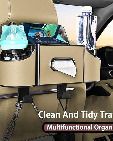 Back Seat Car Organizer,4 in 1 Multifunctional Car Back Seat Storage Box with Drink Cup Holder Tissue Box, for Hold Phone,Snacks, Drinks, Handbag-Meter