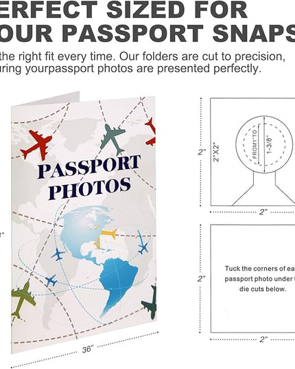 PruQuaiy150-Pack Passport Photo Organizer Folder with Pockets & Compartments for 2x2 Print, Picture Display, Travel Document Organizer - Small Business Supplies - Passport Holder for Travel