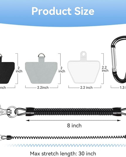 SHANSHUI Phone Tether Lanyard, Strong Spring Rope Climbing Hook, 4x Phone Tether Tabs Free Your Hand Stylish Phone Chain Strap for All Smartphones - 2PCS Black White